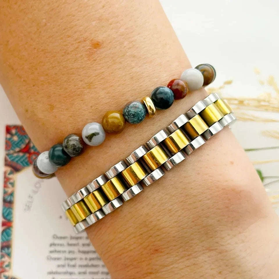 🌊 The "Happy Life" Bracelet: Handmade Ocean Jasper for Emotional Stability & Joy