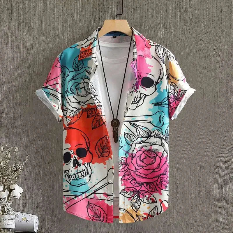 🏝️ The Harajuku-Hibiscus Y2K Masterpiece: Premium Men's Luxury Hawaiian Shirt – Retro Floral Graphic Print, Breathable Short-Sleeve Casual Top, and Signature Harajuku Oversized Silhouette