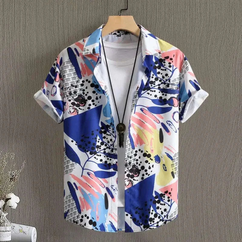 🏝️ The Harajuku-Hibiscus Y2K Masterpiece: Premium Men's Luxury Hawaiian Shirt – Retro Floral Graphic Print, Breathable Short-Sleeve Casual Top, and Signature Harajuku Oversized Silhouette CS2024AT3145