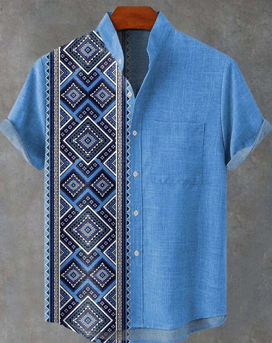 🌅 The Harajuku Sunset Heritage: Premium Unisex Ethnic Linen Shirt – High-Definition Sunset Graphic Print, Breathable Organic Cotton-Linen Blend, and Sophisticated Harajuku-Inspired Streetwear Button-Down SFQQQD1104
