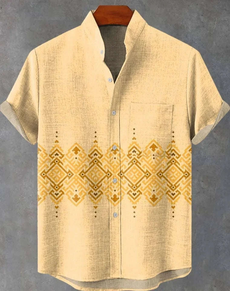🌅 The Harajuku Sunset Heritage: Premium Unisex Ethnic Linen Shirt – High-Definition Sunset Graphic Print, Breathable Organic Cotton-Linen Blend, and Sophisticated Harajuku-Inspired Streetwear Button-Down