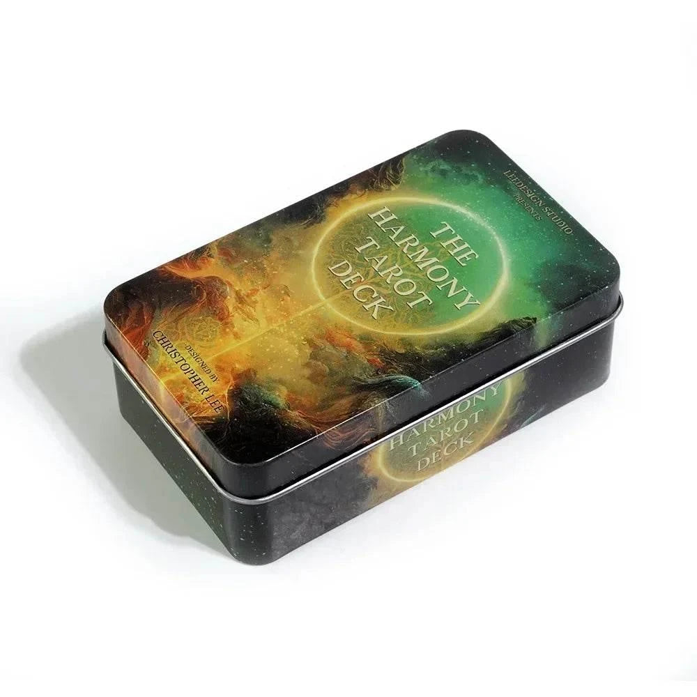 The Harmony Tarot Deck - 78 Gold-Edged Cards in Protective Metal Tin Case, Premium High-Frequency Art Stock Classic Divination Matrix, Portable Self-Care Mindfulness Esoteric Talisman Gift