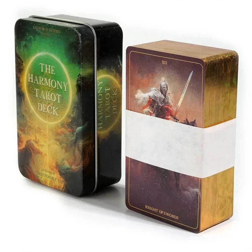 The Harmony Tarot Deck - 78 Gold-Edged Cards in Protective Metal Tin Case, Premium High-Frequency Art Stock Classic Divination Matrix, Portable Self-Care Mindfulness Esoteric Talisman Gift Default Title