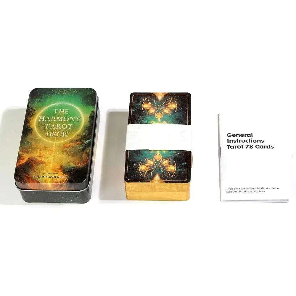 The Harmony Tarot Deck - 78 Gold-Edged Cards in Protective Metal Tin Case, Premium High-Frequency Art Stock Classic Divination Matrix, Portable Self-Care Mindfulness Esoteric Talisman Gift