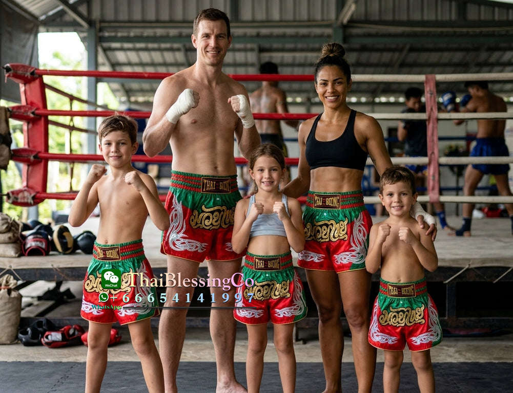 🥊 The Heritage Elite: Authentic Premium Satin Muay Thai Shorts – Ultra-Soft High-Gloss Boxing Trunks, Handcrafted Multi-Size Elastic Waistband, Factory-Direct Export Grade for Adults and Kids (Red and green Muay Thai shorts)
