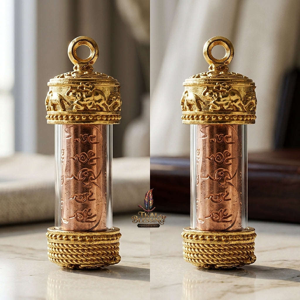 💥 THE HISTORIC GOLD-CAPPED MASTERPIECE OF WILD ELEPHANT ATTRACTION: THE ACHAN TOY TAKRUD CHANG PRASOM KHOLONG (GOLD-PLATED EDITION)!  Sacred "Takrud Chang Prasom Khong Thai Blessing Co By RURUECHA