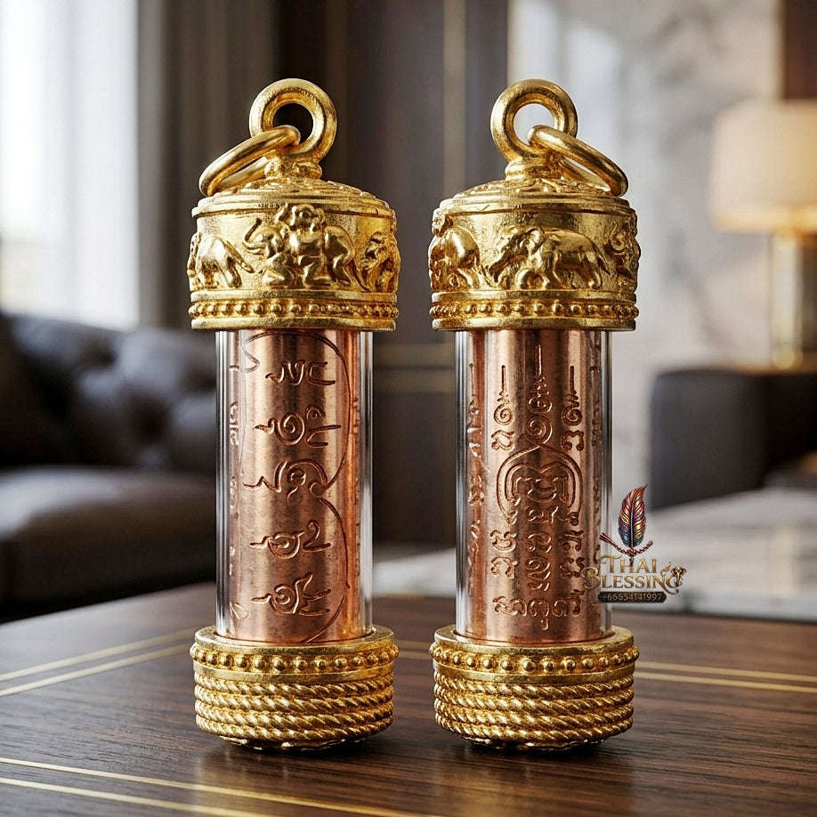 💥 THE HISTORIC GOLD-CAPPED MASTERPIECE OF WILD ELEPHANT ATTRACTION: THE ACHAN TOY TAKRUD CHANG PRASOM KHOLONG (GOLD-PLATED EDITION)!  Sacred "Takrud Chang Prasom Khong Thai Blessing Co By RURUECHA