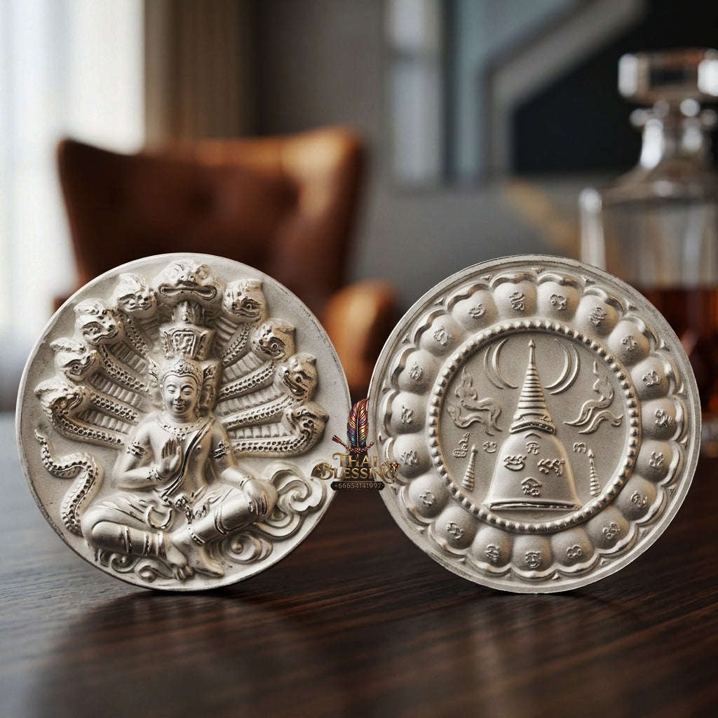 💥 THE HISTORIC SILVER-PLATED MASTERPIECE OF SOVEREIGN FORTUNE & IMPERIAL WEALTH: THE CHATU KRAM RAM THEP CHAOSUA MAHA SETTHI MEDAL! Thai Blessing Co By RURUECHA