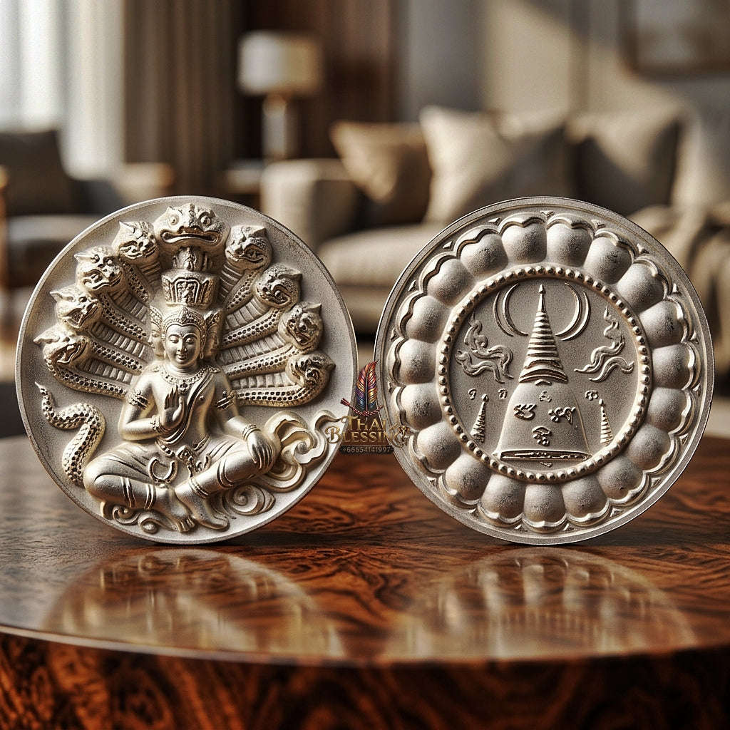 💥 THE HISTORIC SILVER-PLATED MASTERPIECE OF SOVEREIGN FORTUNE & IMPERIAL WEALTH: THE CHATU KRAM RAM THEP CHAOSUA MAHA SETTHI MEDAL! Thai Blessing Co By RURUECHA