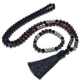 🔥 The "Ignite & Shield" Set: Red Tiger Eye & Black Onyx 108 Mala Necklace + Bracelet (Motivation & Protection) Necklace Set