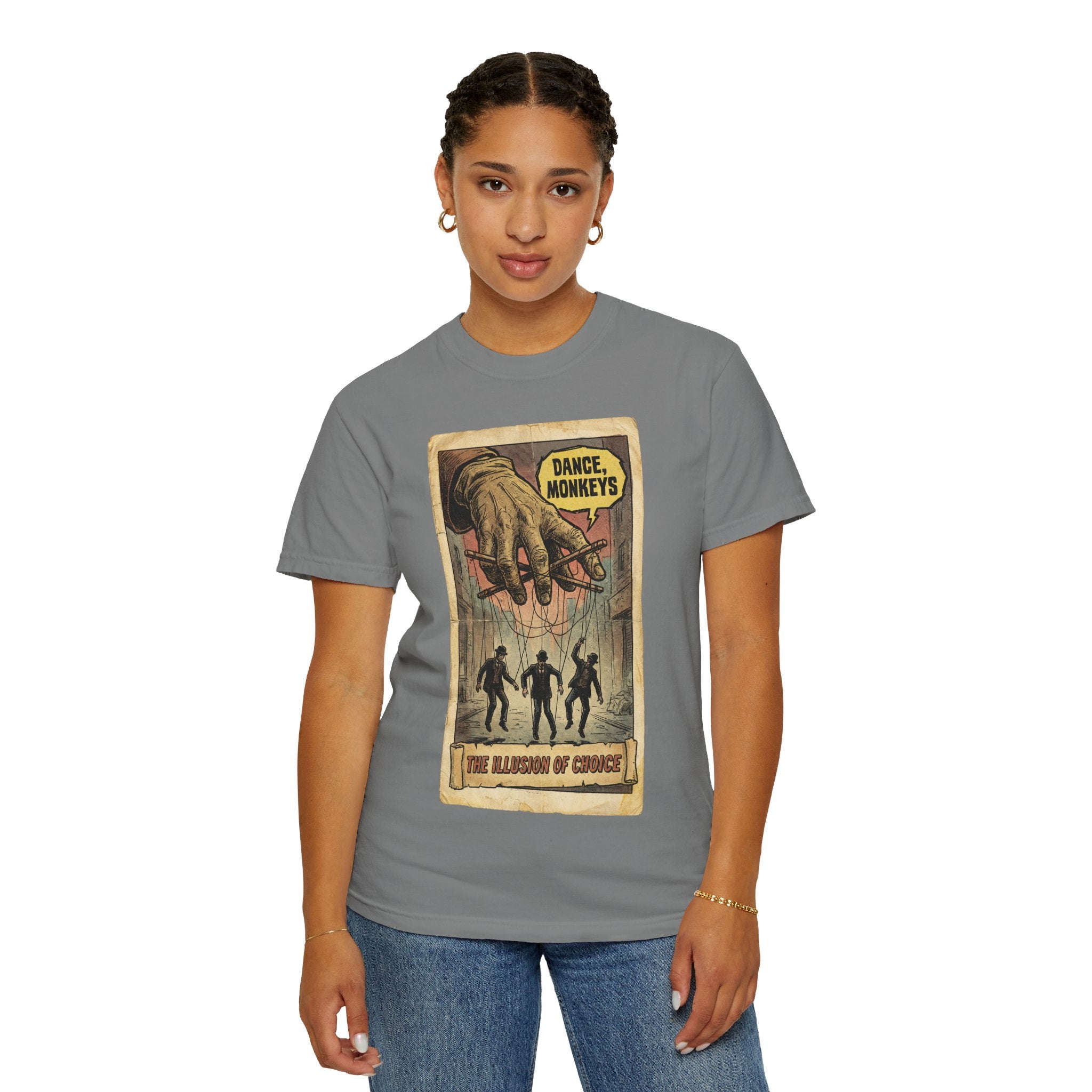 The Illusion of Choice Shirt, Dance Monkeys Puppet Master Tee, Sarcastic Social Commentary T-Shirt, Vintage Grunge Philosophy Apparel
