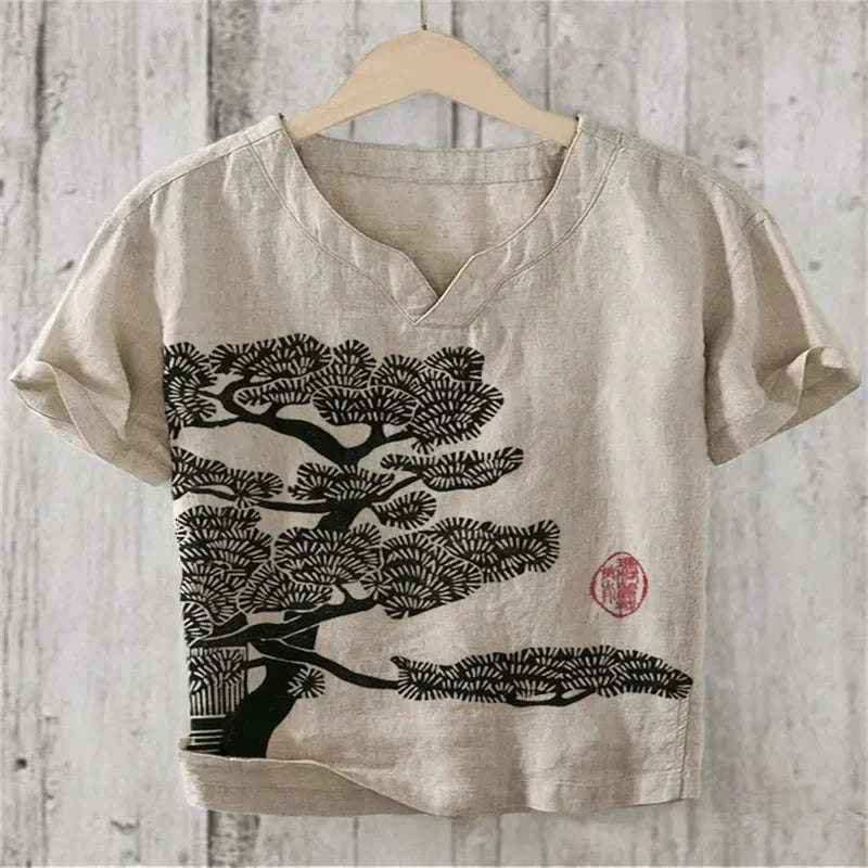 🌊 The Kanagawa Gallery Edition: Premium Men’s Summer V-Neck – High-Definition "The Great Wave off Kanagawa" Graphic Print, Breathable Linen-Blend Performance Fabric, and Sophisticated Modern-Fit Designer Tee
