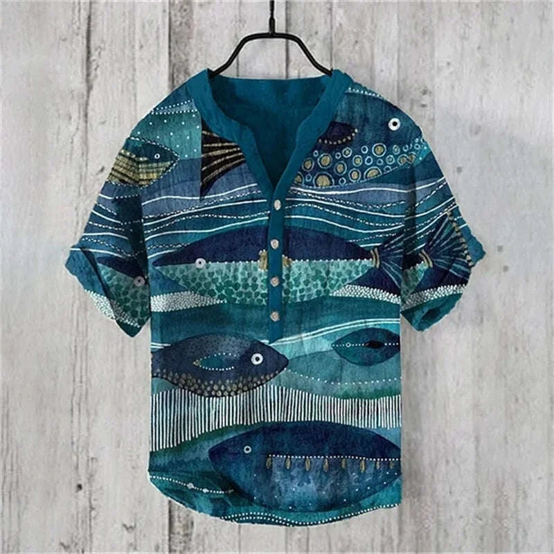 🌊 The Kanagawa Gallery Edition: Premium Men’s Summer V-Neck – High-Definition "The Great Wave off Kanagawa" Graphic Print, Breathable Linen-Blend Performance Fabric, and Sophisticated Modern-Fit Designer Tee
