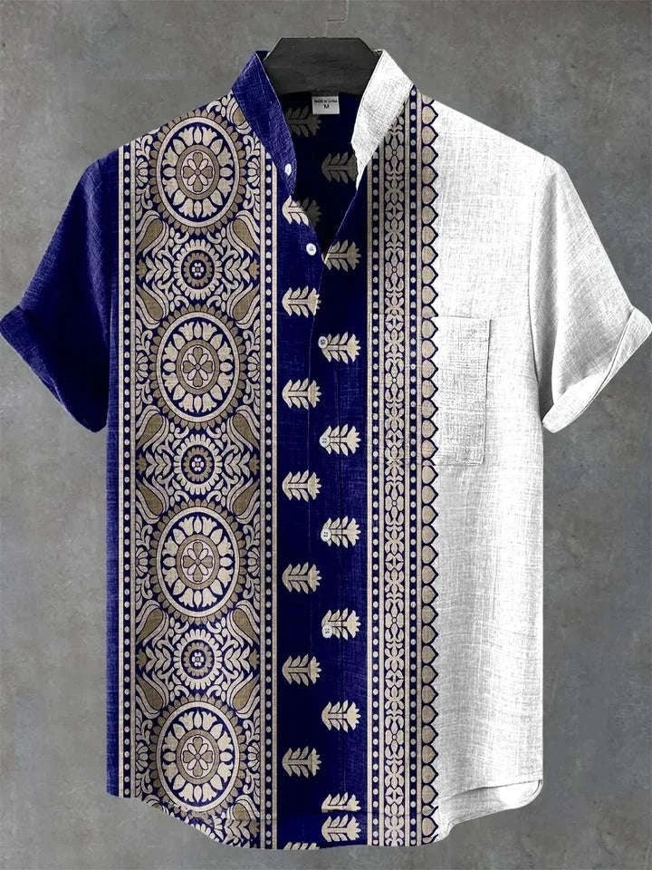 🎨 The Label-Art Heritage Edition: Premium Men’s Artistic Linen Shirt – High-Definition Graphic Label Print, Breathable Organic Cotton-Linen Blend, and Sophisticated Modern-Fit Casual Button-Down