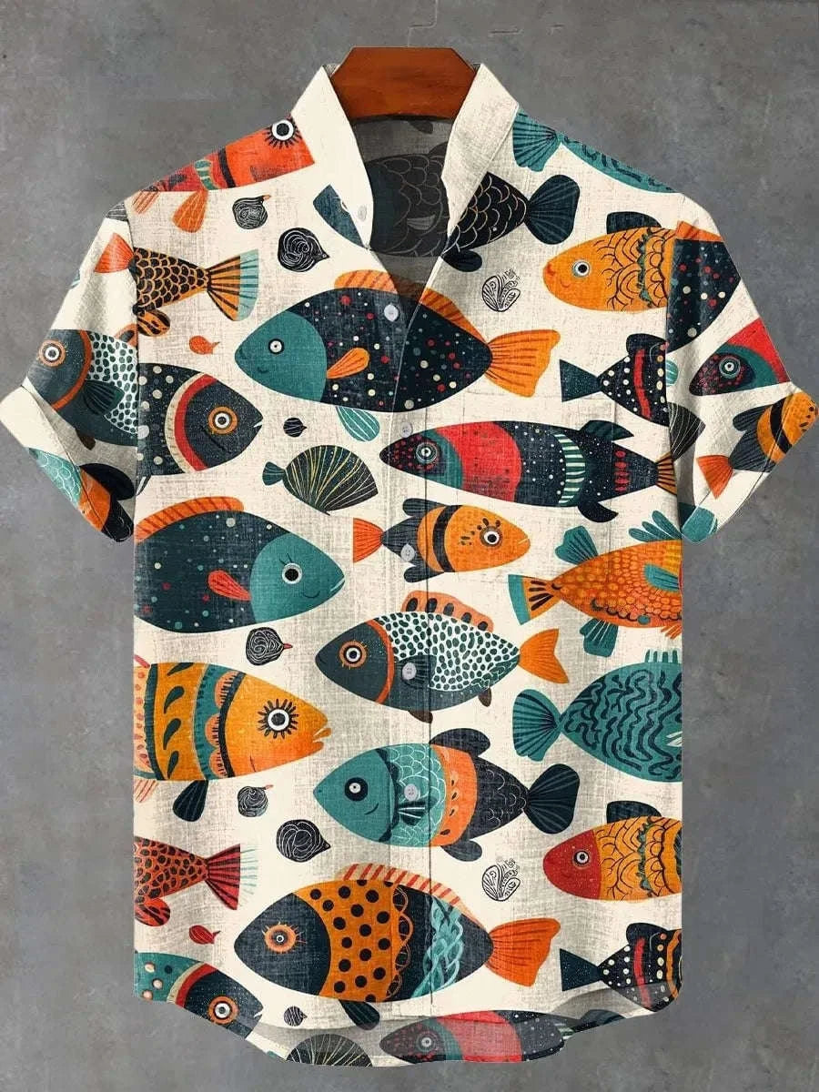 🦞 The Lobster-Luxe Coastal Masterpiece: Premium Men's Cotton-Linen Blend Short-Sleeve Shirt – High-Definition Lobster Graphic Print, Ultra-Breathable "Cool-Touch" Fabric, and Sophisticated Resort Fit SFQQQD1814