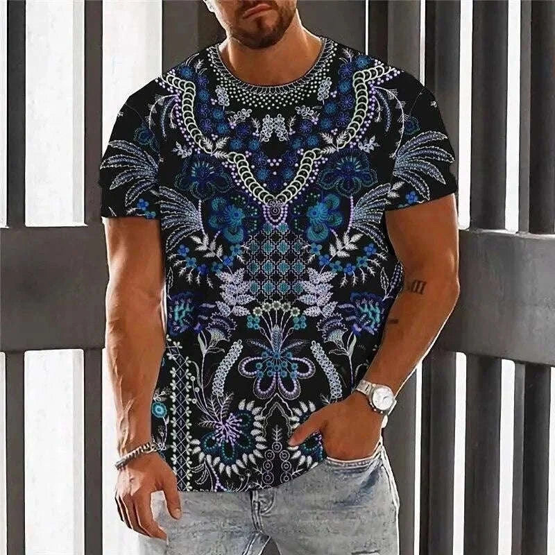 ✨ The Luxury Retro Ethnic Edition: Premium Men’s 3D Printed T-Shirt – High-Definition Colorful Tribal Graphic Print, Breathable Quick-Dry Performance Fabric, and Sophisticated Oversized Luxury Streetwear Tee