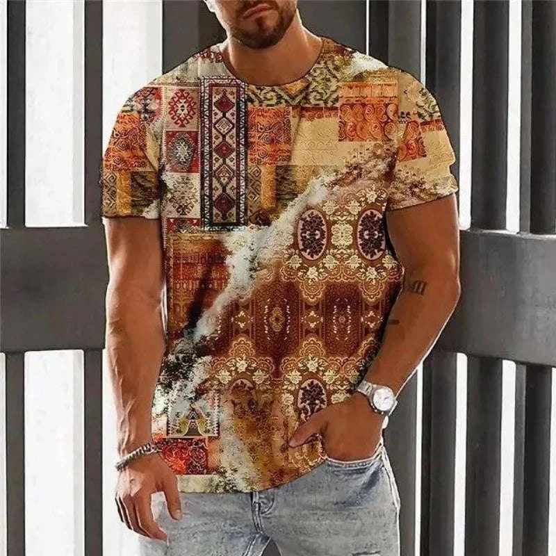 ✨ The Luxury Retro Ethnic Edition: Premium Men’s 3D Printed T-Shirt – High-Definition Colorful Tribal Graphic Print, Breathable Quick-Dry Performance Fabric, and Sophisticated Oversized Luxury Streetwear Tee