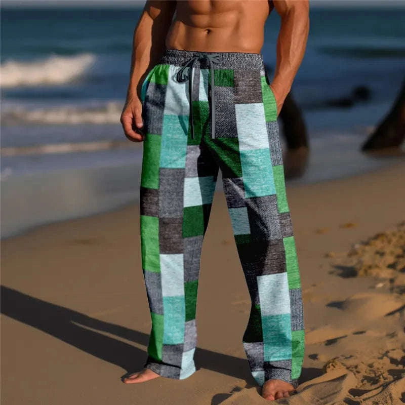 ✨ The Modern Heritage 3D Color-Block Plaid Resort Pants: Premium Men's Straight-Leg Summer Beach Trousers – High-Definition Graphic Design, High-Tension Elastic Waist, and Inclusive Sizing (Up to 6XL) D16PHH2521821098