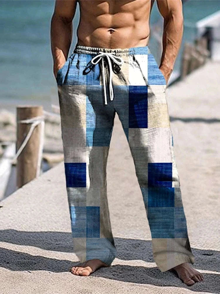 ✨ The Modern Heritage 3D Color-Block Plaid Resort Pants: Premium Men's Straight-Leg Summer Beach Trousers – High-Definition Graphic Design, High-Tension Elastic Waist, and Inclusive Sizing (Up to 6XL) D16PHH25218210916