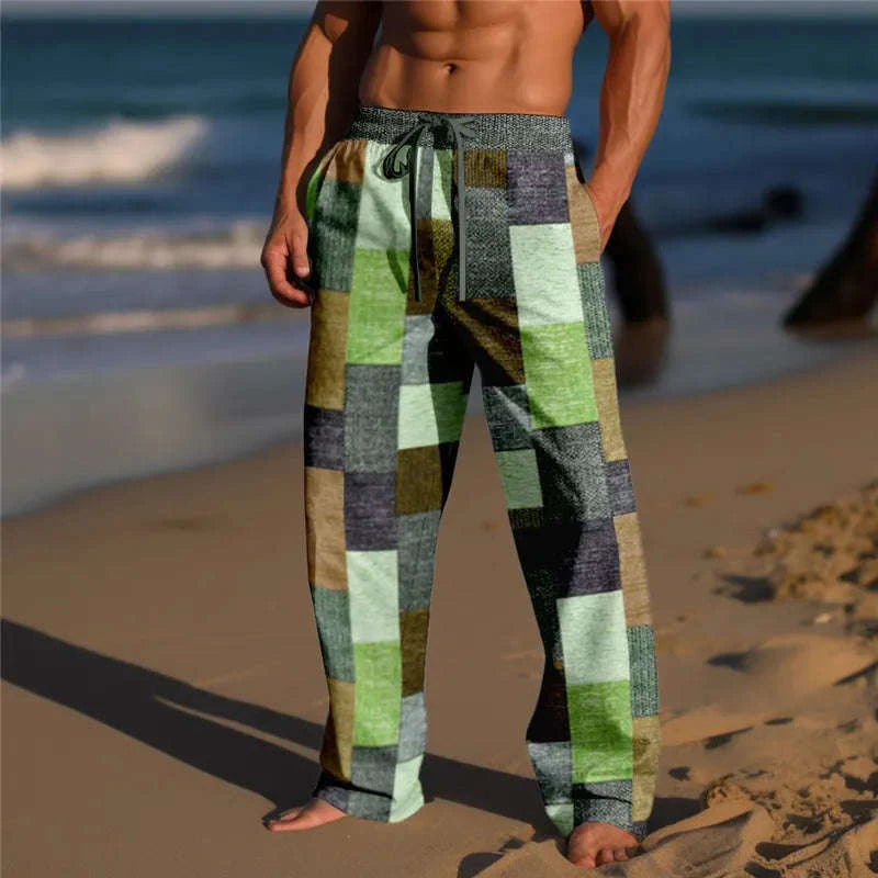 ✨ The Modern Heritage 3D Color-Block Plaid Resort Pants: Premium Men's Straight-Leg Summer Beach Trousers – High-Definition Graphic Design, High-Tension Elastic Waist, and Inclusive Sizing (Up to 6XL) D16PHH2521821099