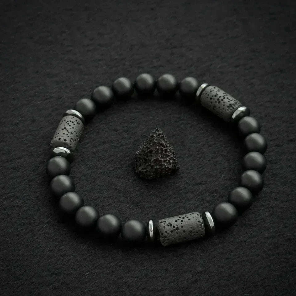 🖤 The "Modern Stealth" Bracelet: Matte Black Cylinder Stone Protection Band (Minimalist Series)