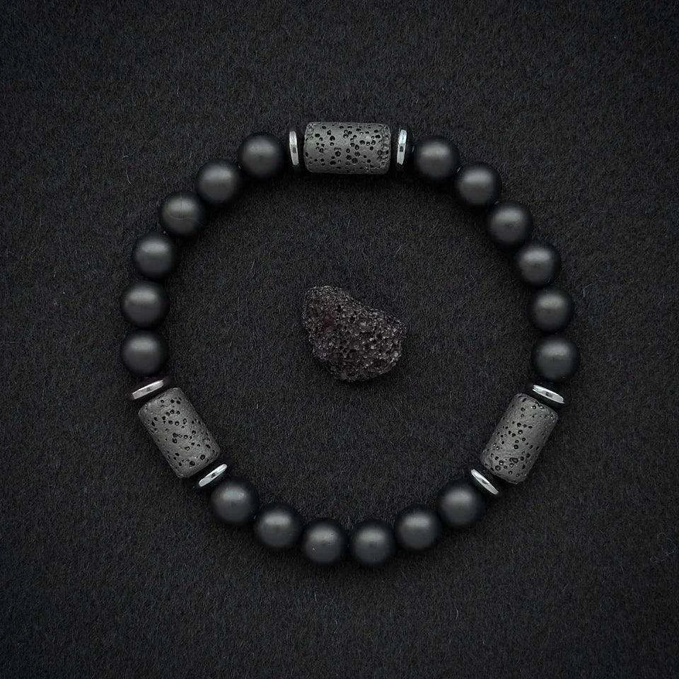 🖤 The "Modern Stealth" Bracelet: Matte Black Cylinder Stone Protection Band (Minimalist Series)