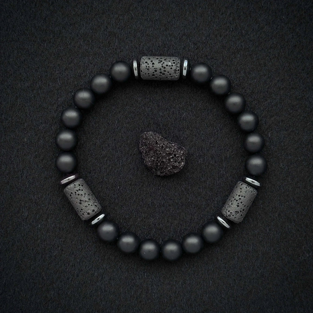🖤 The "Modern Stealth" Bracelet: Matte Black Cylinder Stone Protection Band (Minimalist Series)