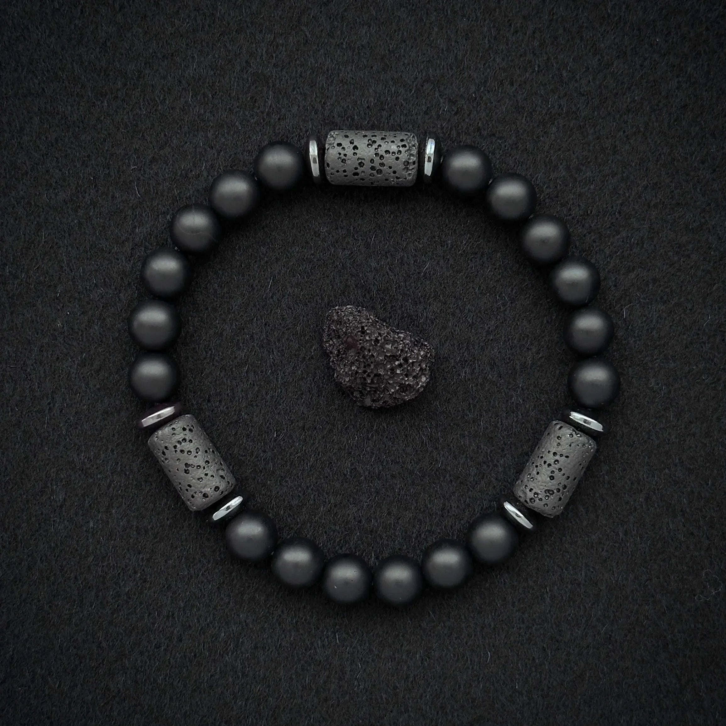 🖤 The "Modern Stealth" Bracelet: Matte Black Cylinder Stone Protection Band (Minimalist Series)
