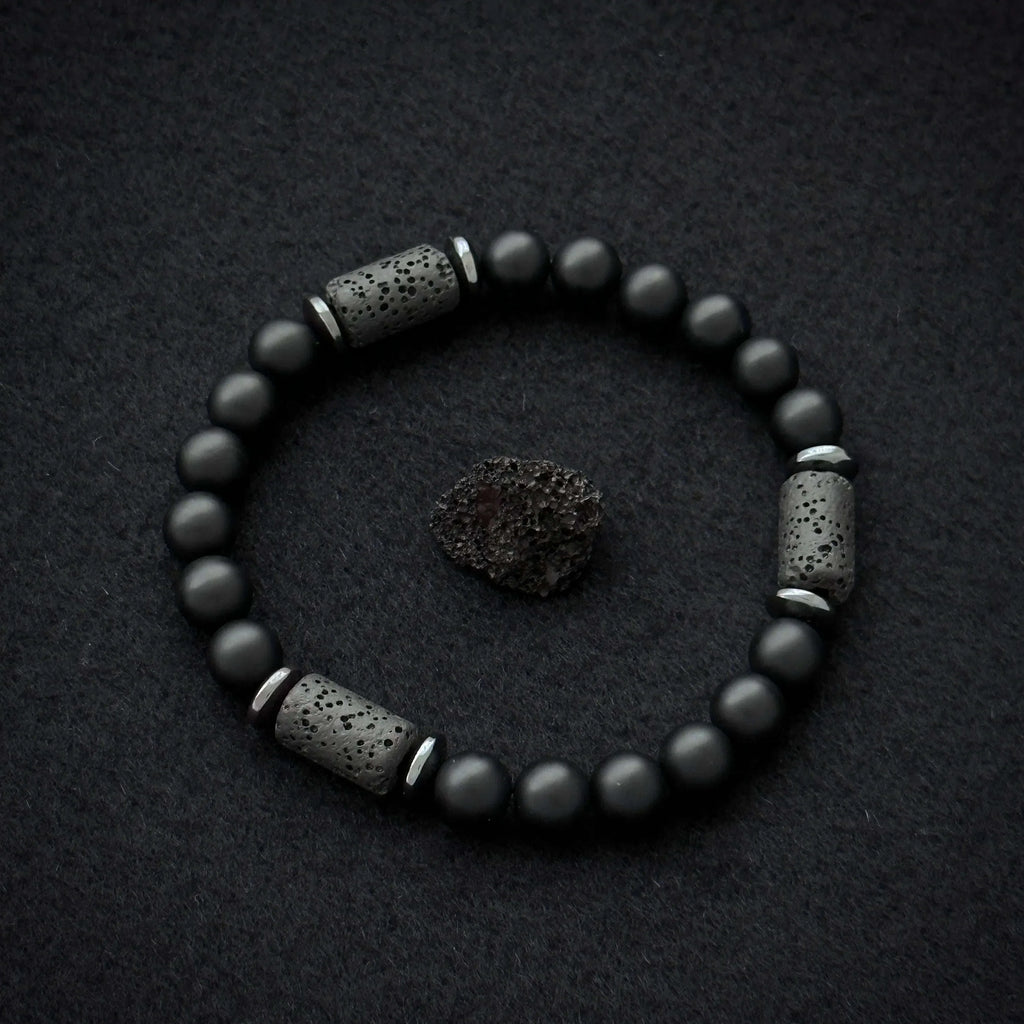 🖤 The "Modern Stealth" Bracelet: Matte Black Cylinder Stone Protection Band (Minimalist Series)