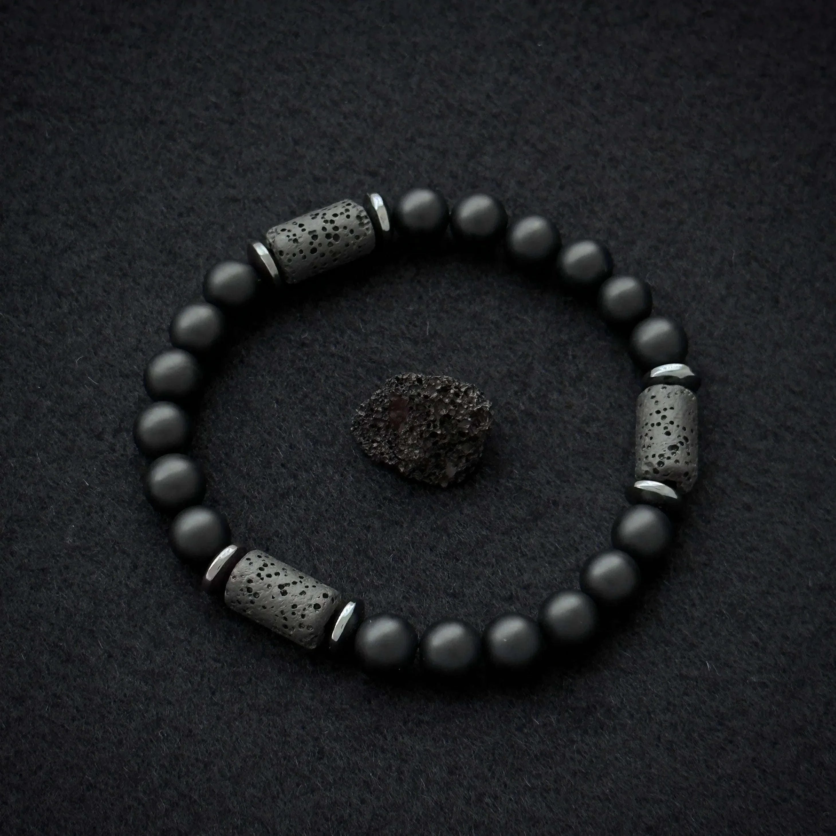 🖤 The "Modern Stealth" Bracelet: Matte Black Cylinder Stone Protection Band (Minimalist Series)