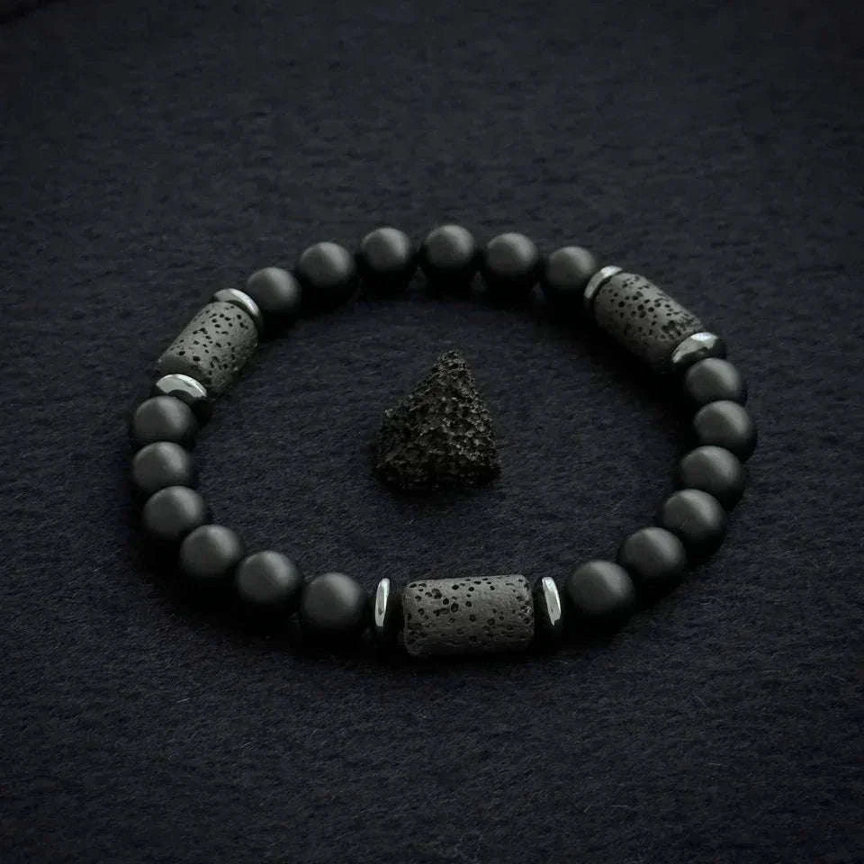 🖤 The "Modern Stealth" Bracelet: Matte Black Cylinder Stone Protection Band (Minimalist Series)