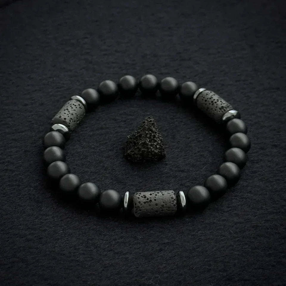 🖤 The "Modern Stealth" Bracelet: Matte Black Cylinder Stone Protection Band (Minimalist Series)