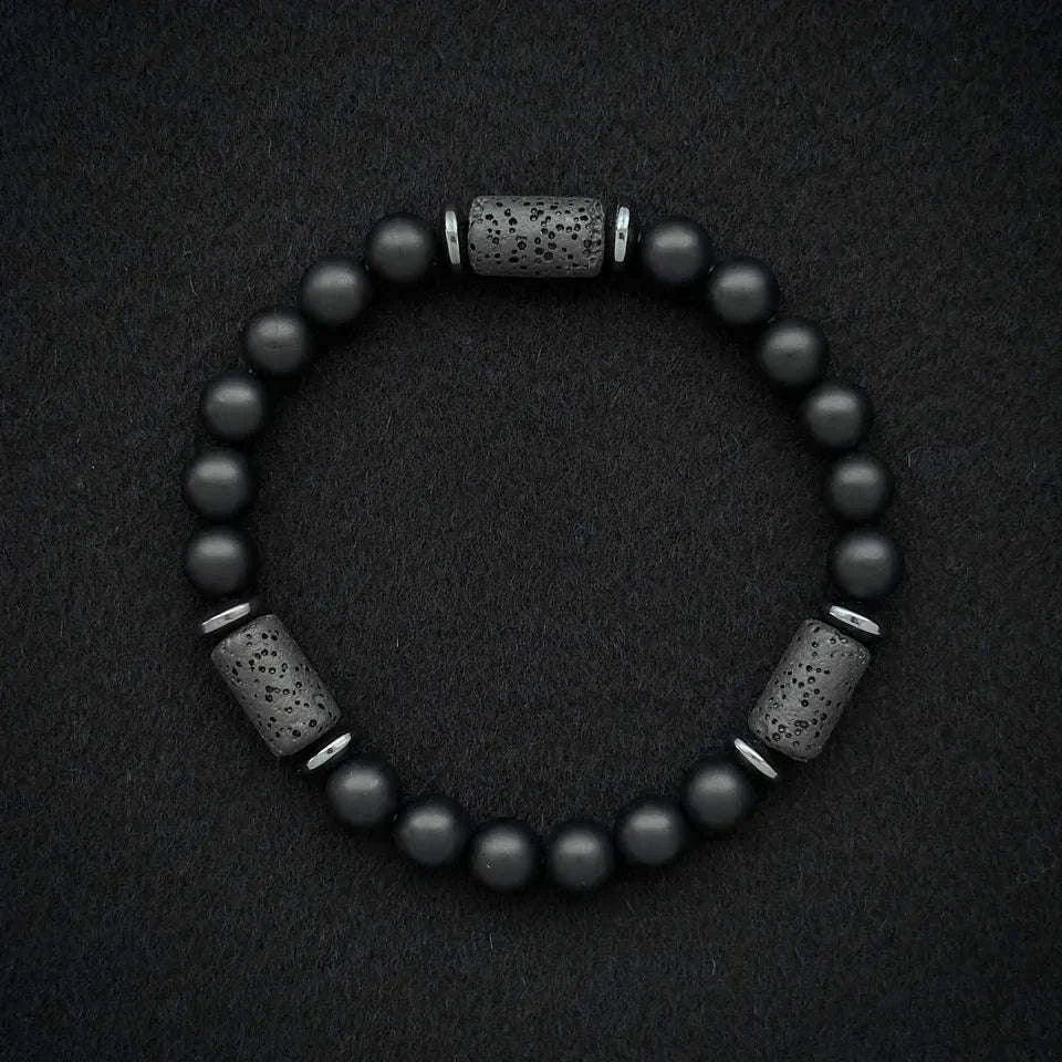 🖤 The "Modern Stealth" Bracelet: Matte Black Cylinder Stone Protection Band (Minimalist Series)