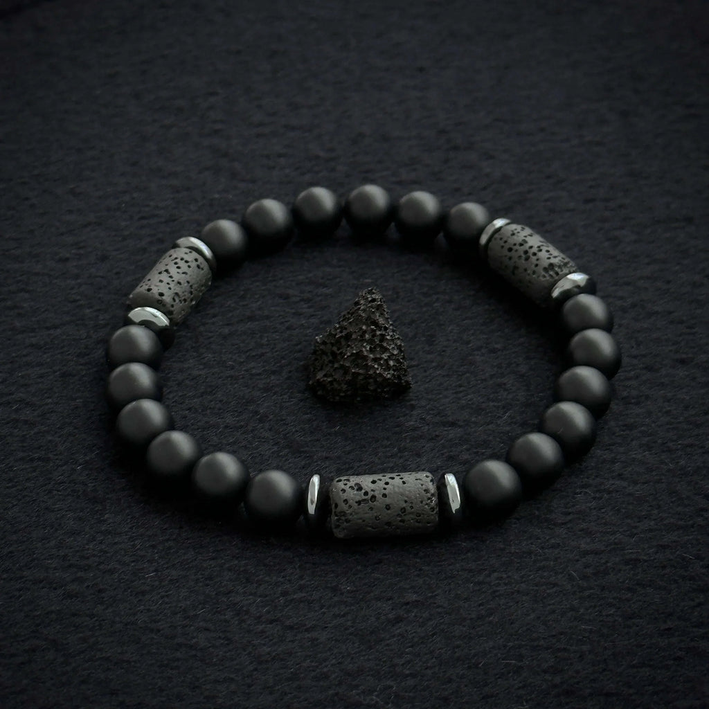 🖤 The "Modern Stealth" Bracelet: Matte Black Cylinder Stone Protection Band (Minimalist Series)