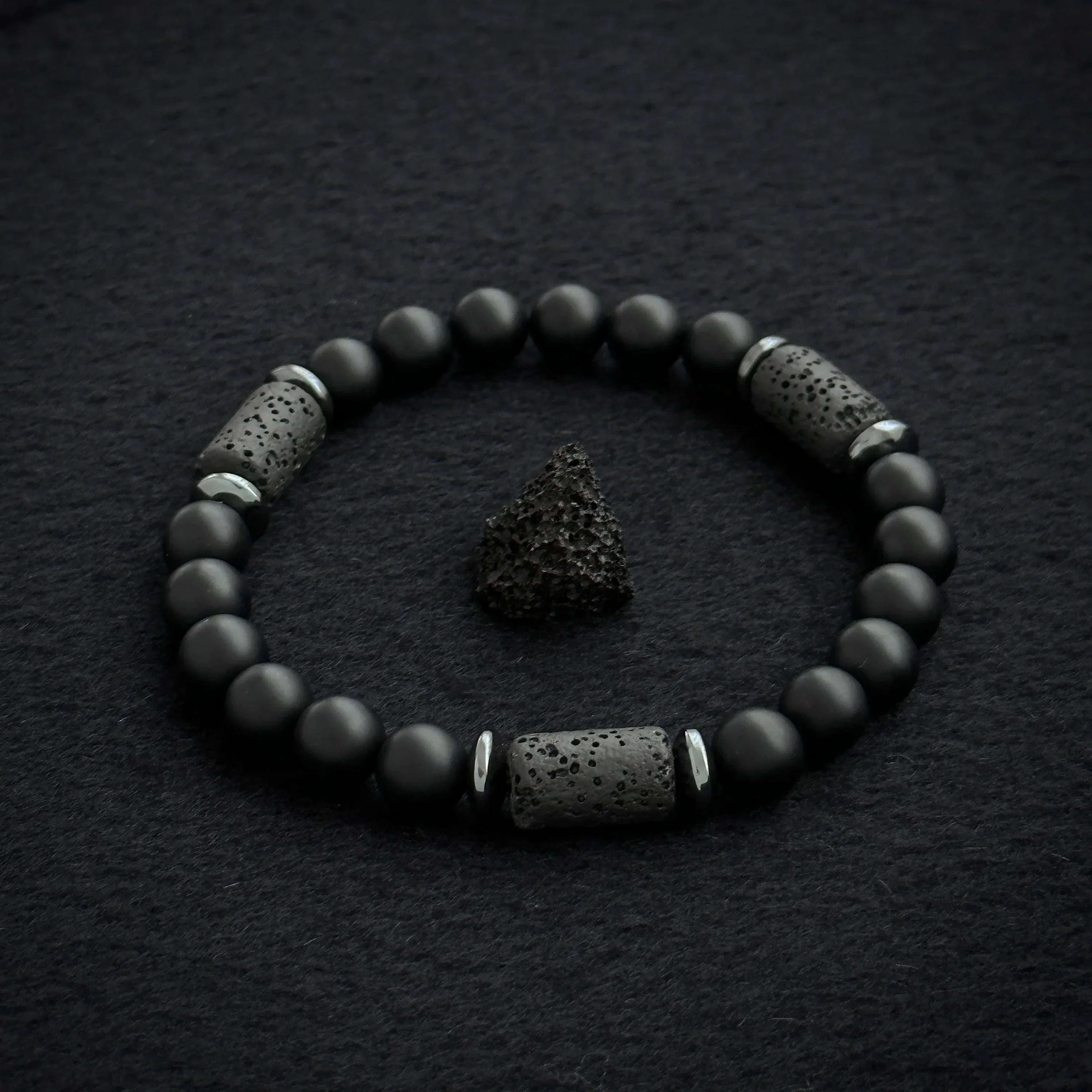 🖤 The "Modern Stealth" Bracelet: Matte Black Cylinder Stone Protection Band (Minimalist Series)