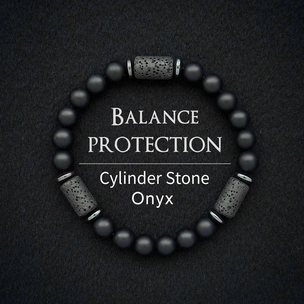 🖤 The "Modern Stealth" Bracelet: Matte Black Cylinder Stone Protection Band (Minimalist Series)