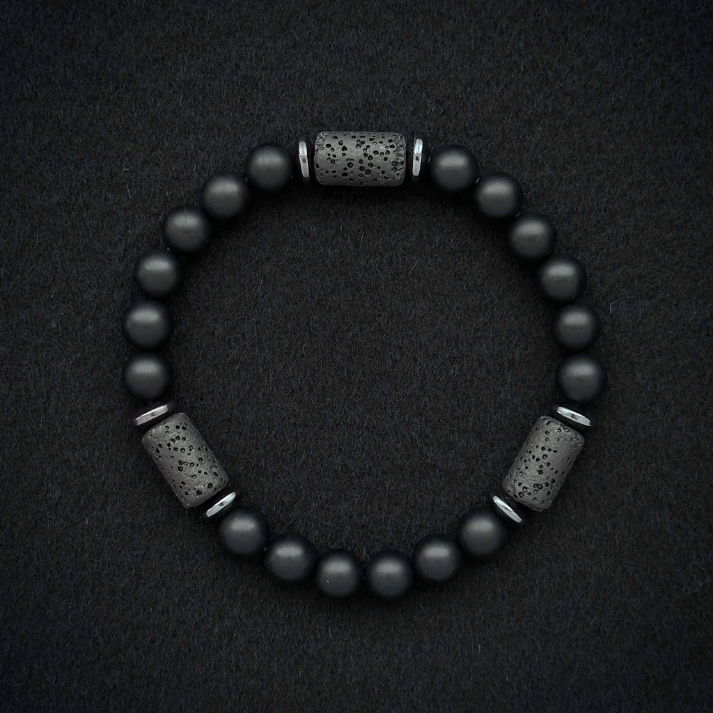 🖤 The "Modern Stealth" Bracelet: Matte Black Cylinder Stone Protection Band (Minimalist Series)
