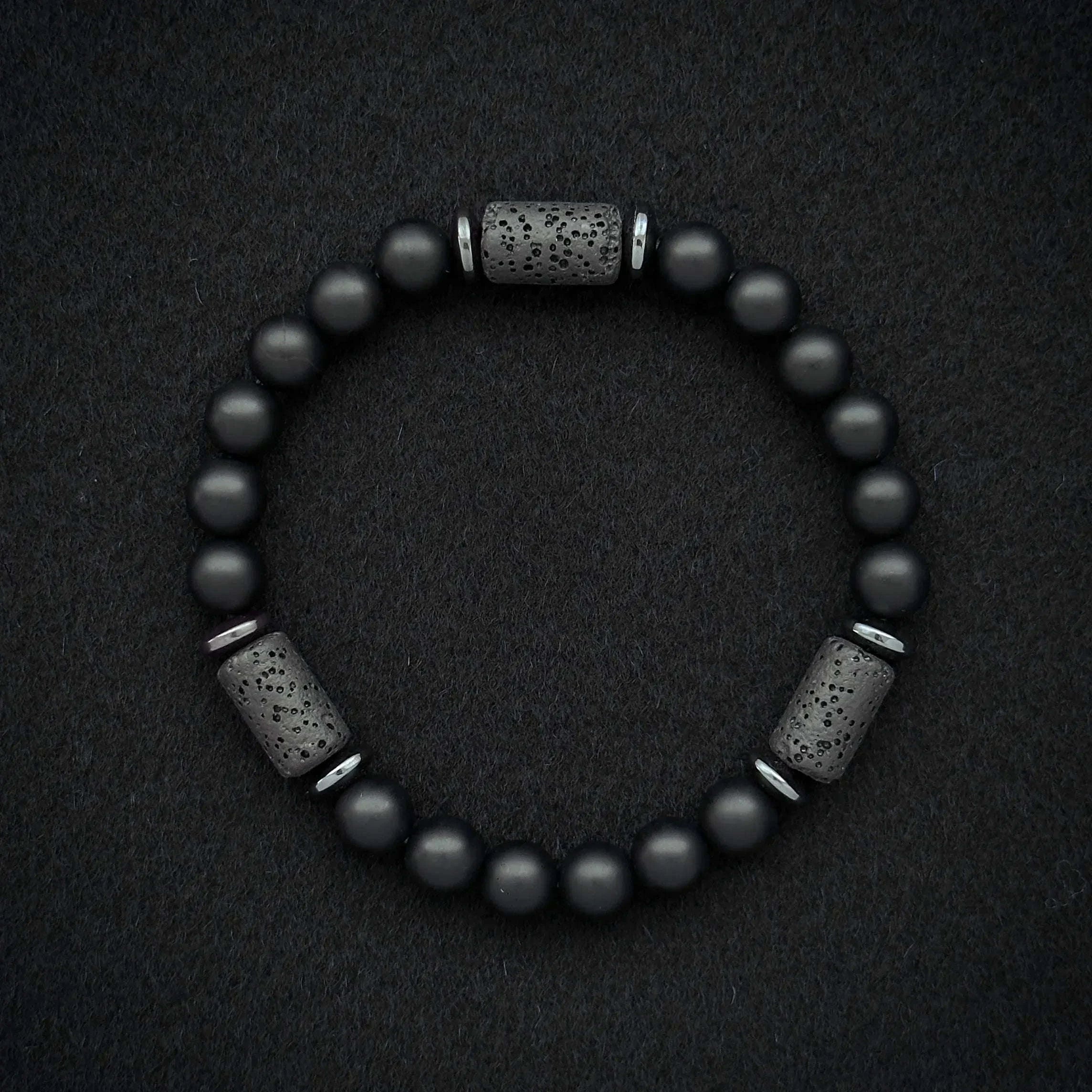 🖤 The "Modern Stealth" Bracelet: Matte Black Cylinder Stone Protection Band (Minimalist Series)