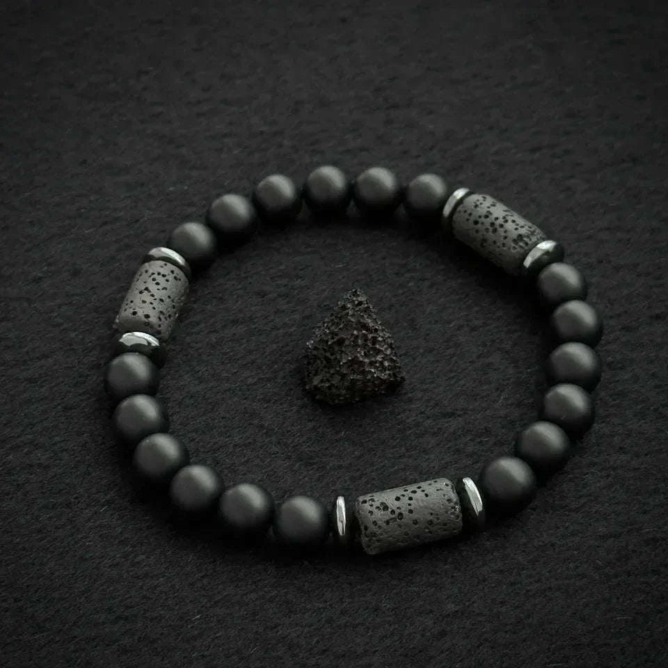 🖤 The "Modern Stealth" Bracelet: Matte Black Cylinder Stone Protection Band (Minimalist Series)