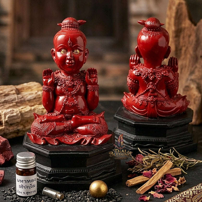 🔴 THE MONUMENTAL SUPHANBURI MASTERPIECE OF RED LACQUER NECROMANCY, VIBRANT RESIN SCULPTURE & CHILD SPIRIT SOVEREIGNTY: KUMAN THONG Thai Blessing Co By RURUECHA
