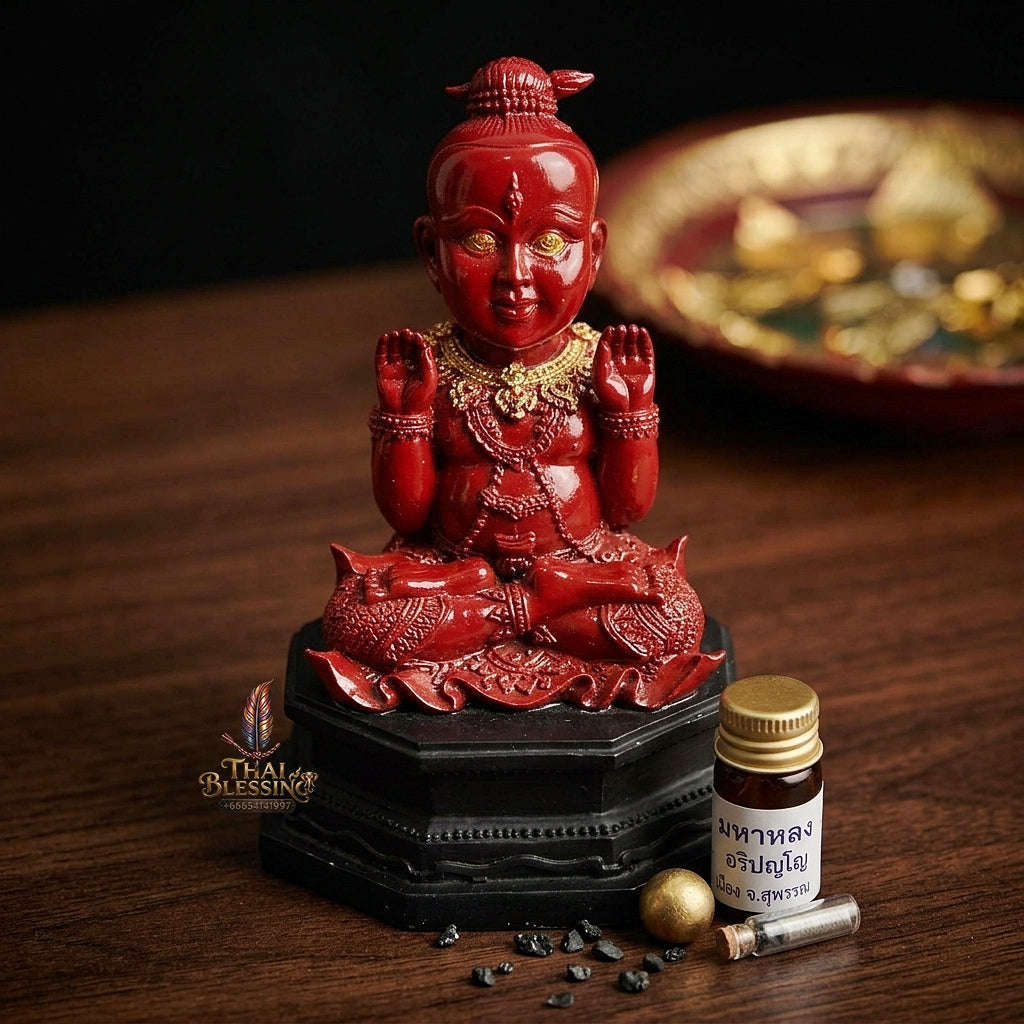 🔴 THE MONUMENTAL SUPHANBURI MASTERPIECE OF RED LACQUER NECROMANCY, VIBRANT RESIN SCULPTURE & CHILD SPIRIT SOVEREIGNTY: KUMAN THONG Thai Blessing Co By RURUECHA