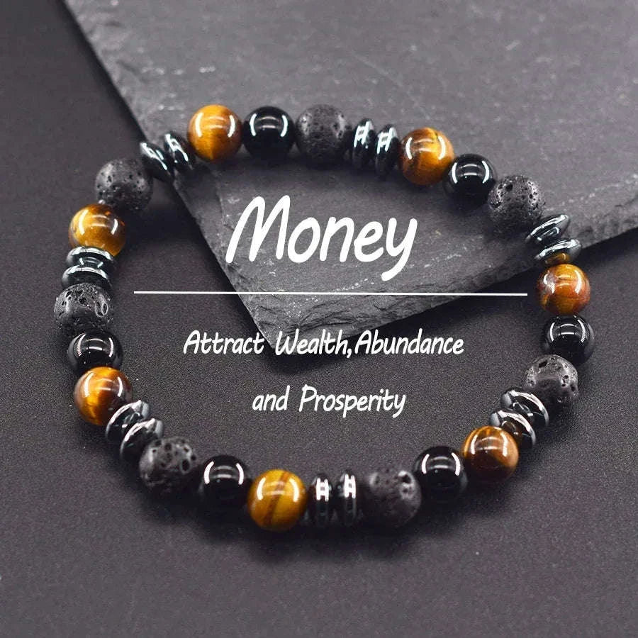 🌋 The "Mystic Earth" Diffuser Bracelet: Natural Labradorite & Volcanic Lava Stone for Balance & Protection 3 Yellow Tiger Eye 8 mm Beads