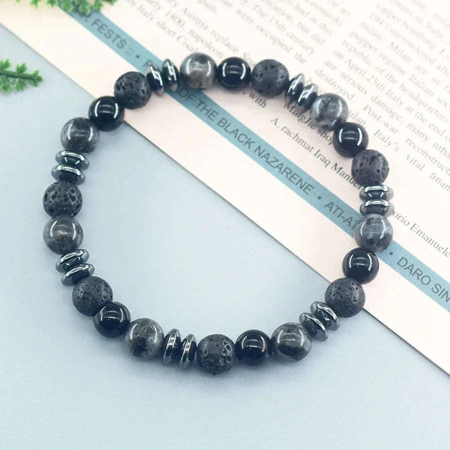 🌋 The "Mystic Earth" Diffuser Bracelet: Natural Labradorite & Volcanic Lava Stone for Balance & Protection