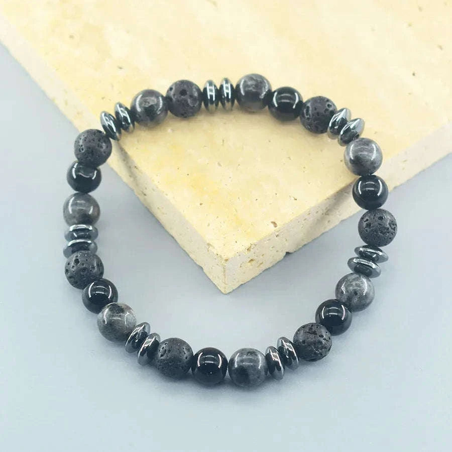 🌋 The "Mystic Earth" Diffuser Bracelet: Natural Labradorite & Volcanic Lava Stone for Balance & Protection