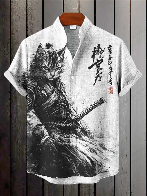 ⚔️ The Neko-Bushido Edition: Premium Unisex 3D Samurai Cat Hawaiian Shirt – High-Definition Japanese Art Print, Breathable Quick-Dry Fabric, and Sophisticated Modern-Fit Casual Beachwear