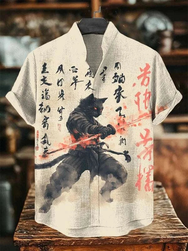 ⚔️ The Neko-Bushido Edition: Premium Unisex 3D Samurai Cat Hawaiian Shirt – High-Definition Japanese Art Print, Breathable Quick-Dry Fabric, and Sophisticated Modern-Fit Casual Beachwear B48SF5N2514121