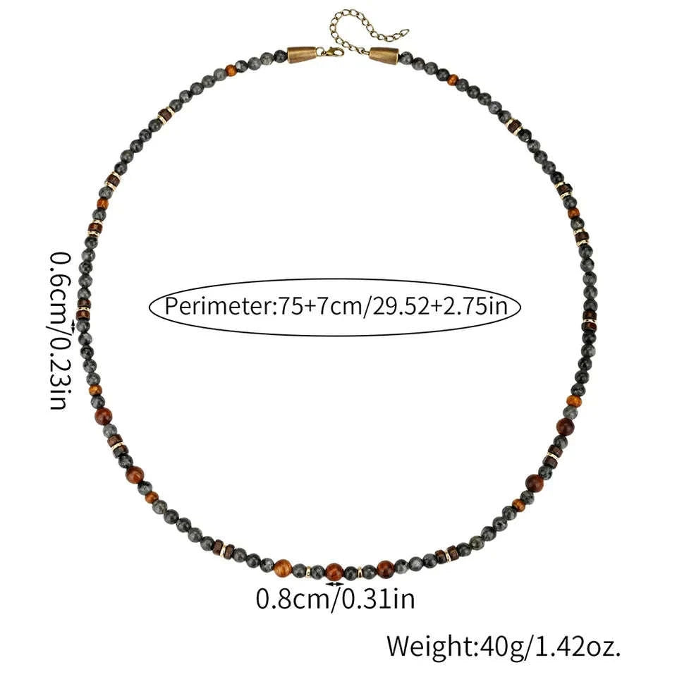 🌲 The "Nomad's Talisman": Vintage Flash Stone & Wooden Bead Tribal Necklace for Men