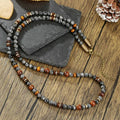 🌲 The "Nomad's Talisman": Vintage Flash Stone & Wooden Bead Tribal Necklace for Men