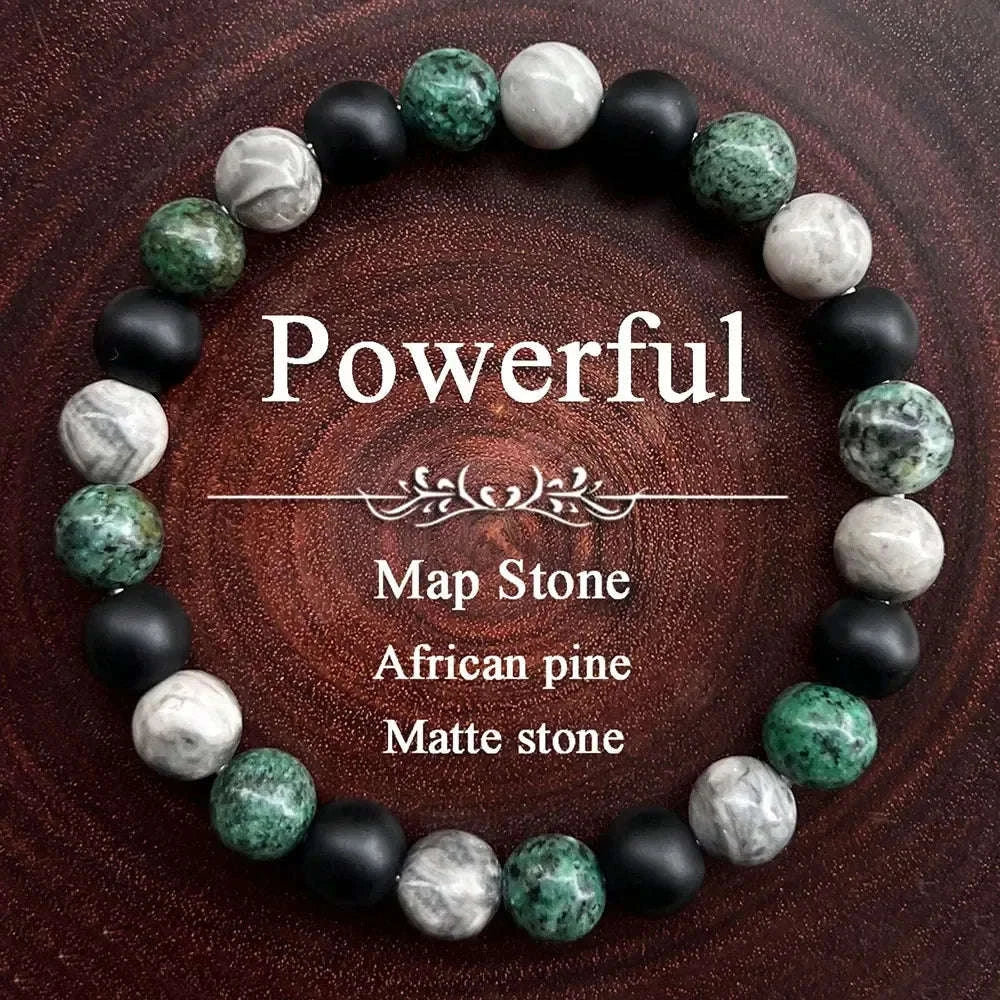 🌍 The "Pathfinder" Blessing Bracelet: African Turquoise & Map Stone Woven for Growth & Destiny