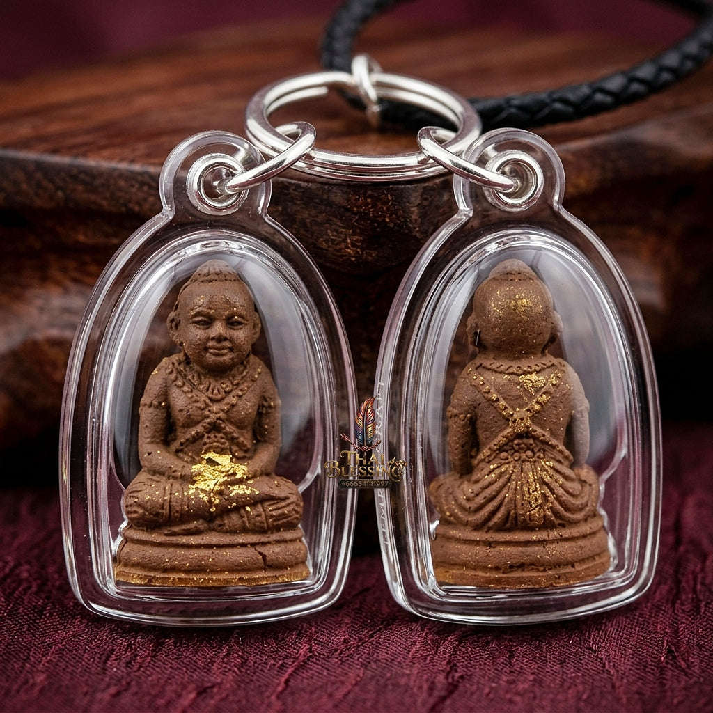 💥 THE POWERFUL ISAN HERB-MATRIX MASTERPIECE OF CHILD SPIRIT GUARDIANSHIP: THE LUANG PU PHONG WAD PA NON LAM DUAN KUMAR THONG (BROWN HERB & TAKRUD EDITION)! Thai Blessing Co By RURUECHA
